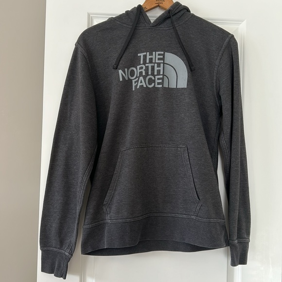 The North Face Grey Logo Hoodie Sweatshirt w Kangaroo Pockets Men's Medium - Picture 3 of 11